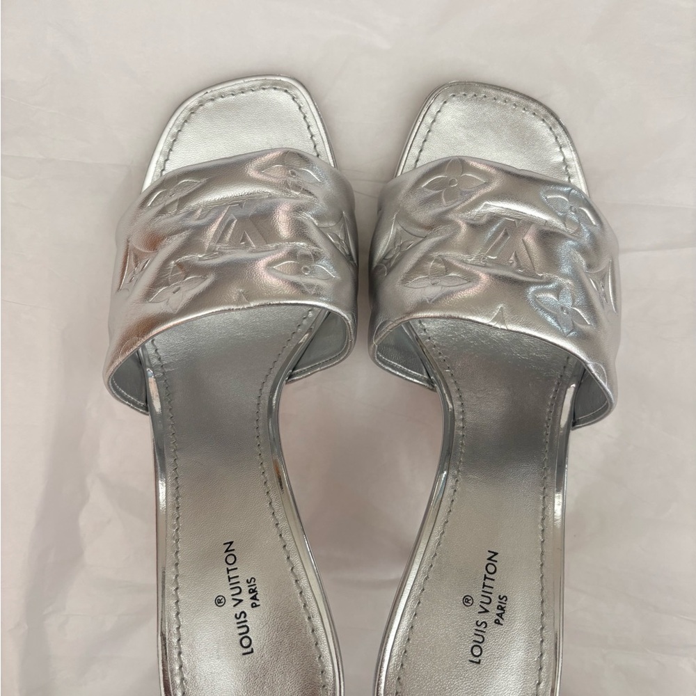 Louis Vuitton Silver Monogram Mule Sandals Size 37 Heels EU 37 US 6.5 - Picture 2 of 10
